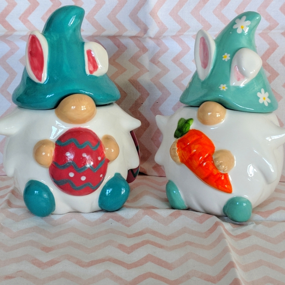 New -  2 Gnome Easter Canister Set - 7 1/2" tall